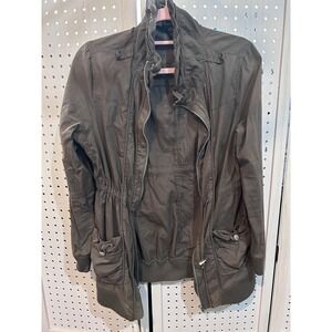 Doki Geki Olive Green Utility Jacket Drawstring‎ Waist Zip Front Women's Size M